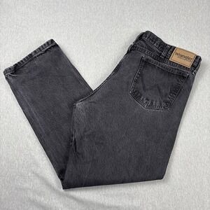 Wrangler Rugged Wear Straight Leg Black Denim Jeans Pants Mens Size 38x30